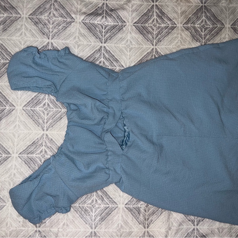 Chic Blue Romper with Puff Sleeves